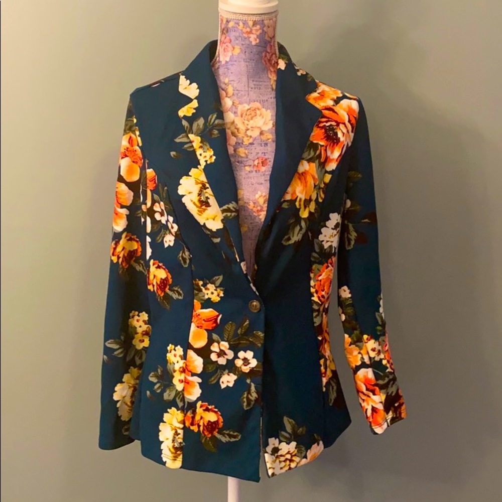 Piphany teal floral stretch blazer small west end